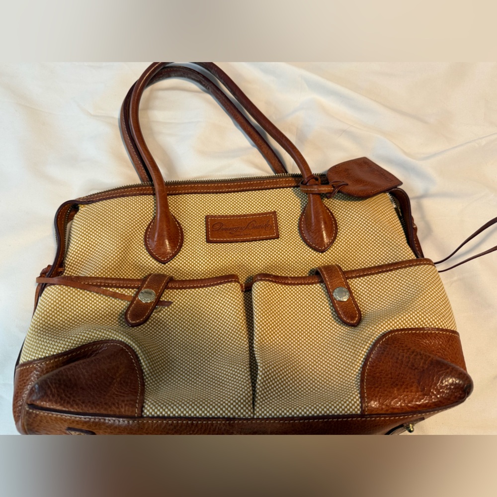 Dooney Bourke Tote Satchel Handbag Purse Weave Vintage RARE Tweed Leather